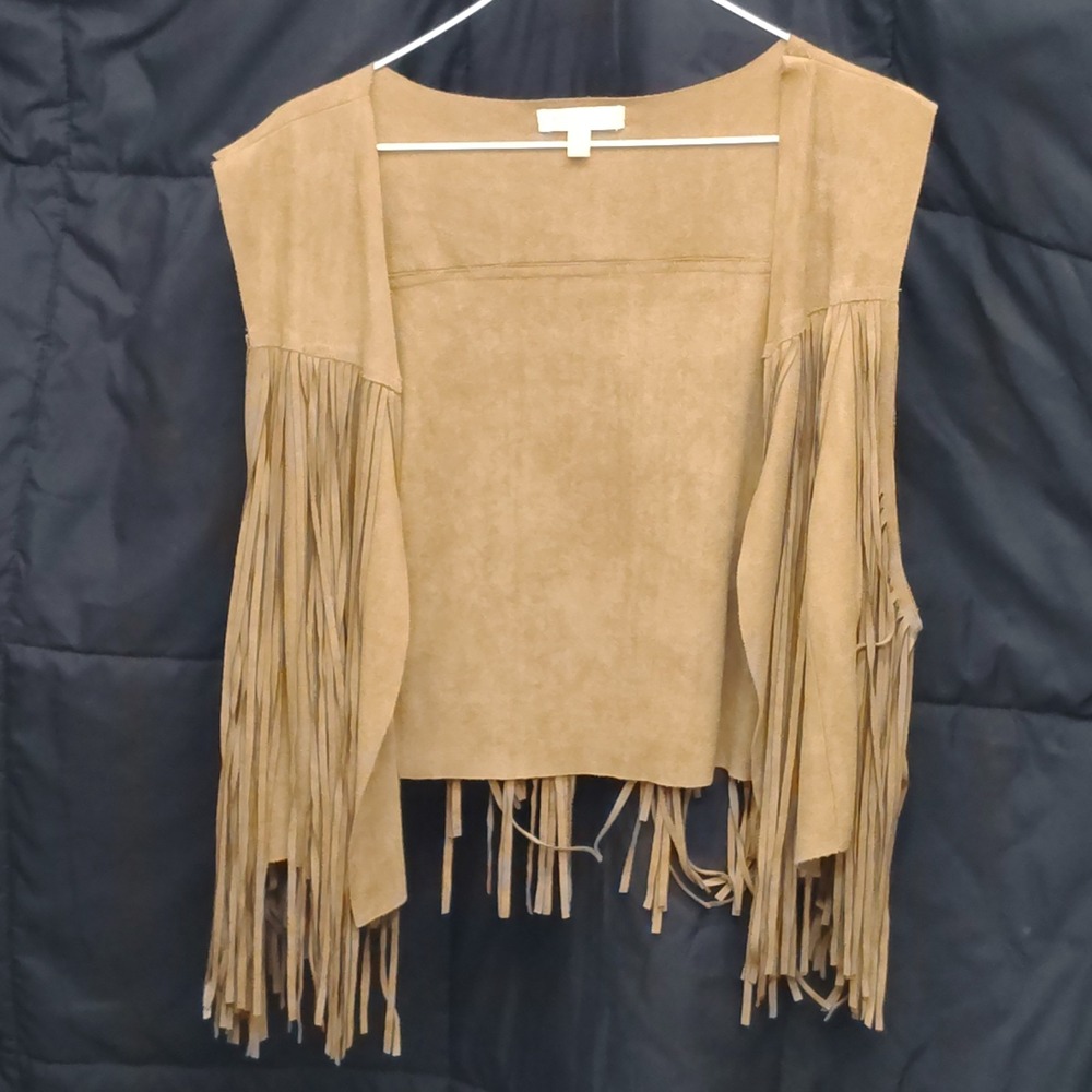 Western Fringe Vest Womens 3X Tan Faux Suede Cowboy Festival Boho Hippie Style
